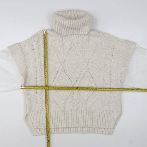 Topshop Women Ivory Cable-Knit Roll Neck Sleeveless Jumper M