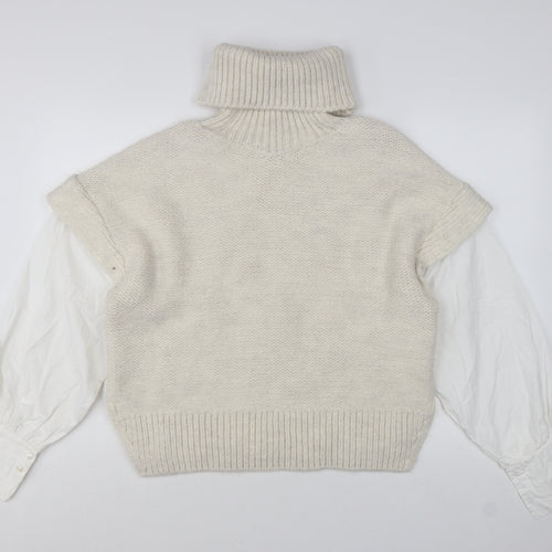 Topshop Women Ivory Cable-Knit Roll Neck Sleeveless Jumper M