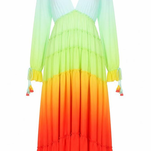 F&P Womens Multicoloured Midi Maxi Dress S Boho Tassel Long Sleeve V-Neck