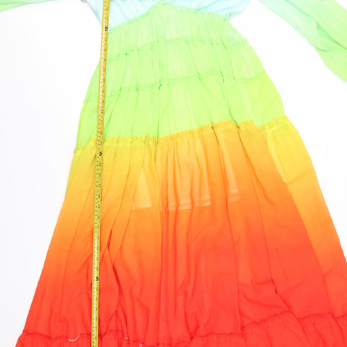F&P Womens Multicoloured Midi Maxi Dress S Boho Tassel Long Sleeve V-Neck