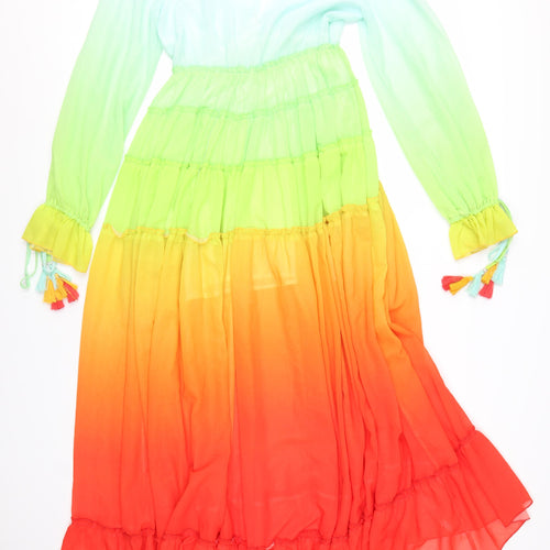 F&P Womens Multicoloured Midi Maxi Dress S Boho Tassel Long Sleeve V-Neck