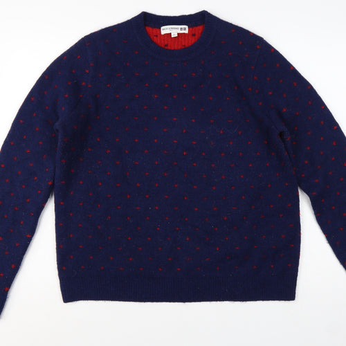 Uniqlo Women Blue Red Polka Dot Wool Alpaca Knit Jumper XL
