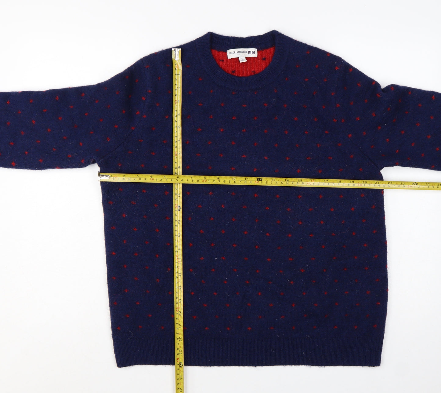 Uniqlo Women Blue Red Polka Dot Wool Alpaca Knit Jumper XL