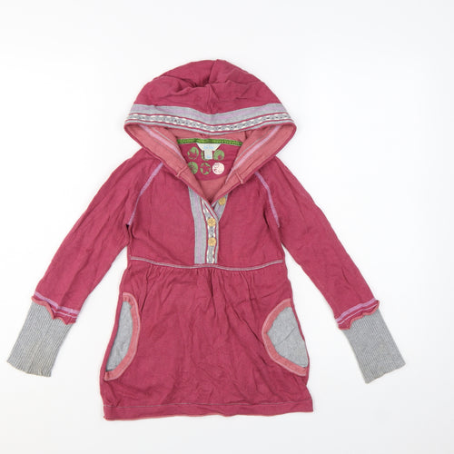 Fat Face Girls Pink Cotton Hooded Tunic Jumper 6-7 Years