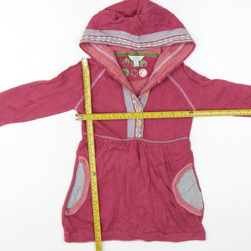 Fat Face Girls Pink Cotton Hooded Tunic Jumper 6-7 Years