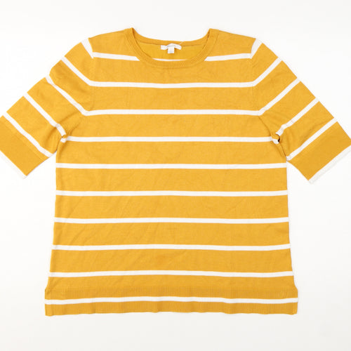 89th + Madison Women Yellow Striped 3/4 Sleeve Pullover Jumper L