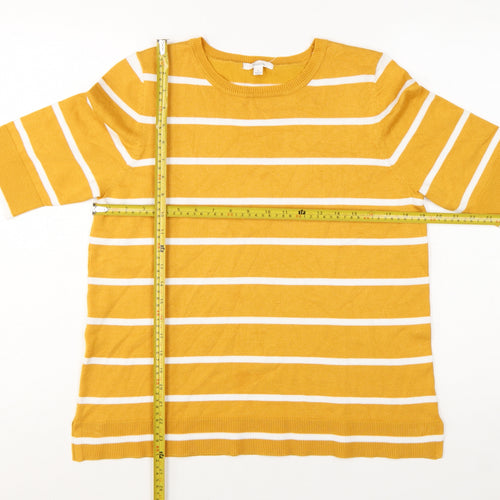 89th + Madison Women Yellow Striped 3/4 Sleeve Pullover Jumper L