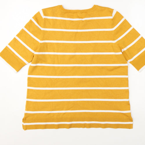 89th + Madison Women Yellow Striped 3/4 Sleeve Pullover Jumper L