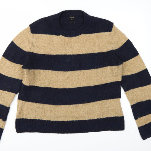 Massimo Dutti Women Beige Navy Striped Wool Blend Pullover Jumper Size 16