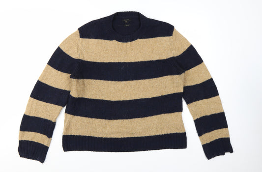 Massimo Dutti Women Beige Navy Striped Wool Blend Pullover Jumper Size 16