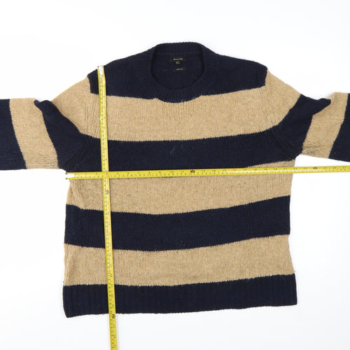 Massimo Dutti Women Beige Navy Striped Wool Blend Pullover Jumper Size 16