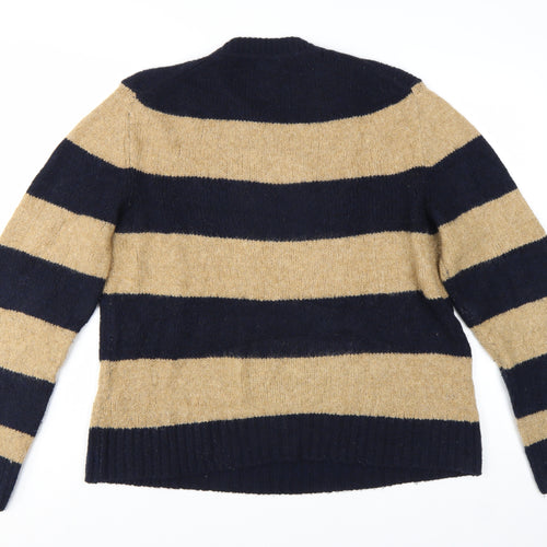 Massimo Dutti Women Beige Navy Striped Wool Blend Pullover Jumper Size 16
