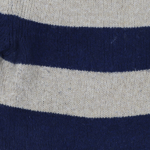 Massimo Dutti Women Beige Navy Striped Wool Blend Pullover Jumper Size 16