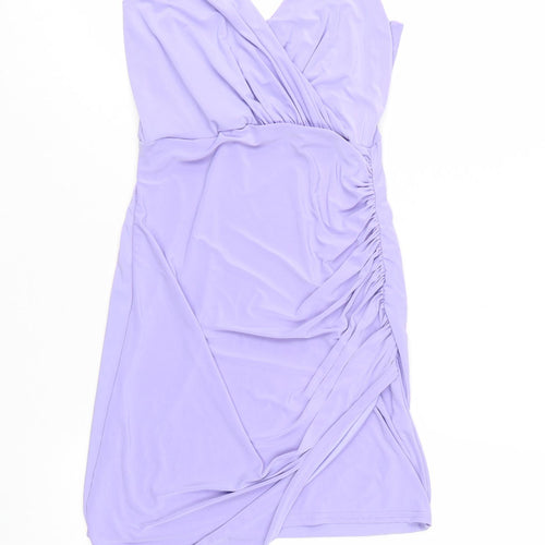 Missguided Womens Purple Size 8 Wrap Ruched Mini Dress