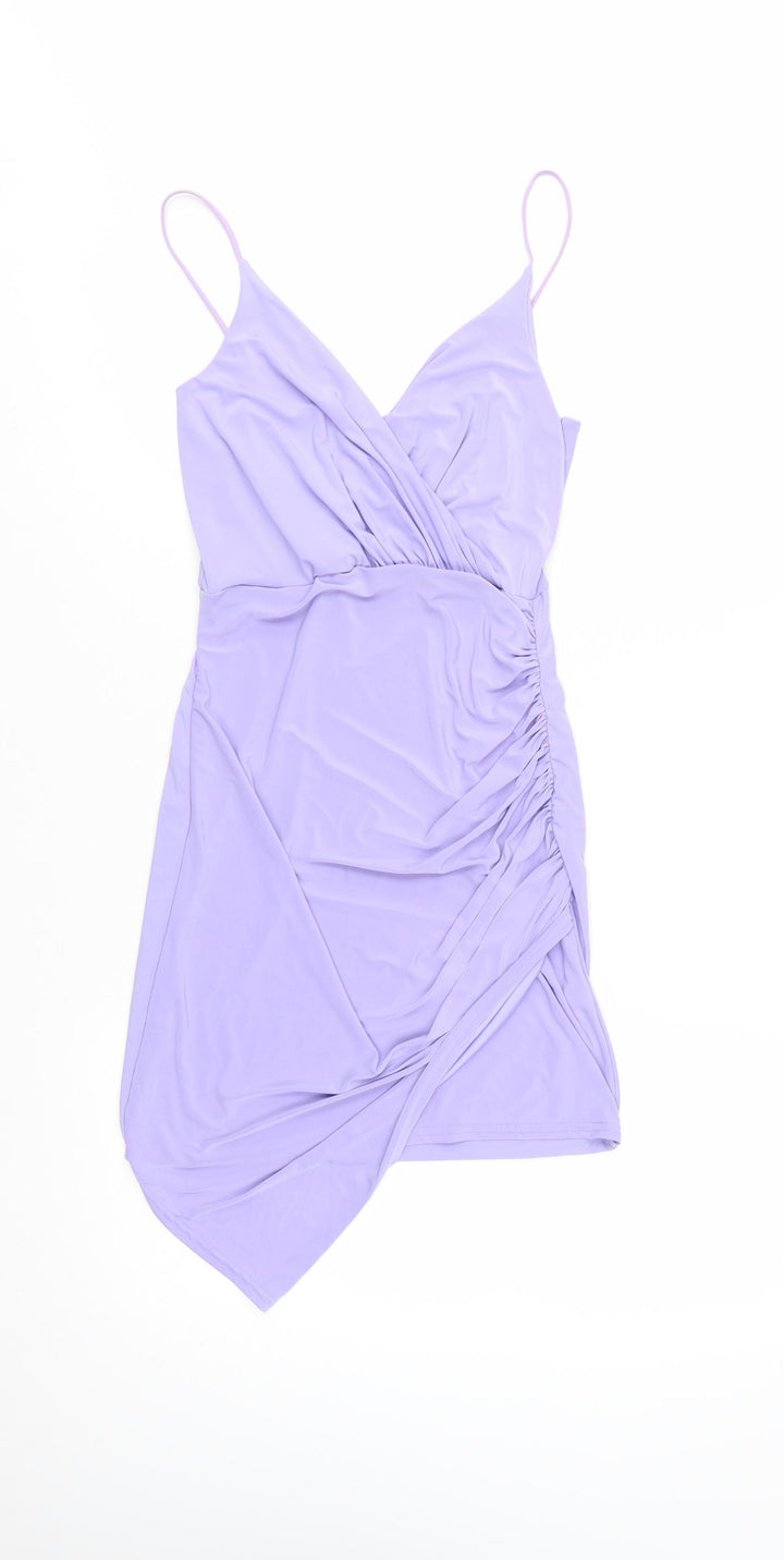 Missguided Womens Purple Size 8 Wrap Ruched Mini Dress