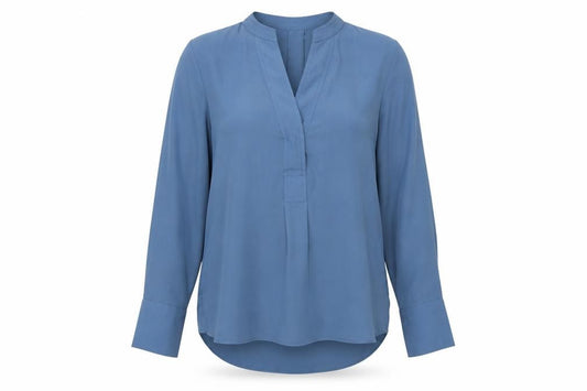 Front view of Next Women's Blue Long Sleeve V-Neck Blouse, size 8