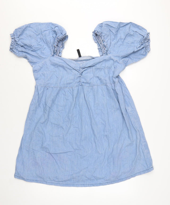 H&M Divided Women’s Blue Chambray A-Line Puff Sleeve Dress Size 18