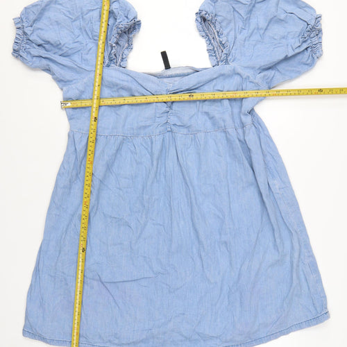 H&M Divided Women’s Blue Chambray A-Line Puff Sleeve Dress Size 18