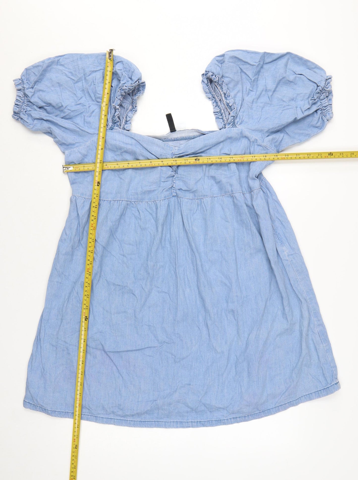 H&M Divided Women’s Blue Chambray A-Line Puff Sleeve Dress Size 18