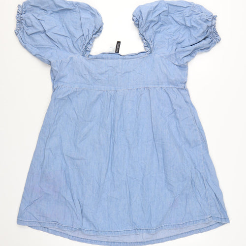 H&M Divided Women’s Blue Chambray A-Line Puff Sleeve Dress Size 18