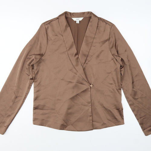 Marks and Spencer Women Brown Wrap Blouse Size 8 Long Sleeve
