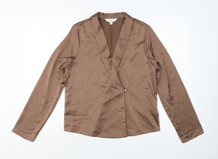 Marks and Spencer Women Brown Wrap Blouse Size 8 Long Sleeve
