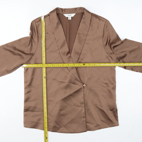Marks and Spencer Women Brown Wrap Blouse Size 8 Long Sleeve
