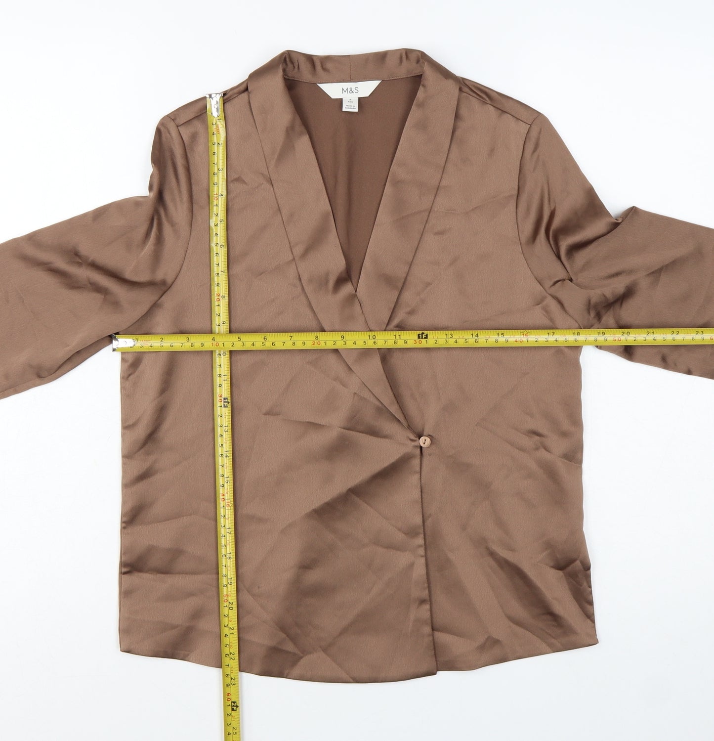 Marks and Spencer Women Brown Wrap Blouse Size 8 Long Sleeve