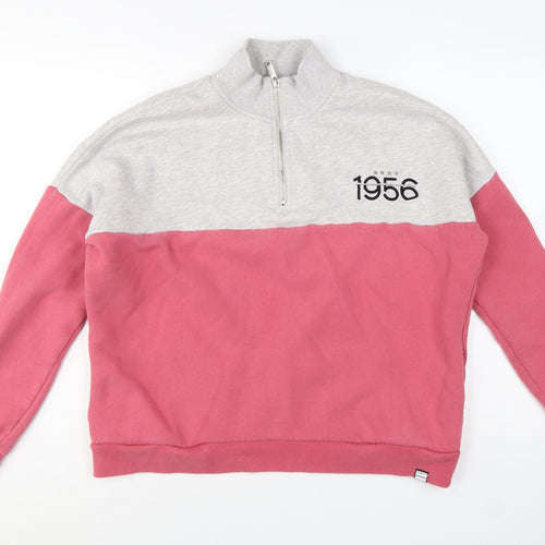 Superdry Women Grey Pink 1/4 Zip Sweatshirt Size 8 Cotton Blend