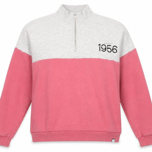 Superdry Women Grey Pink 1/4 Zip Sweatshirt Size 8 Cotton Blend