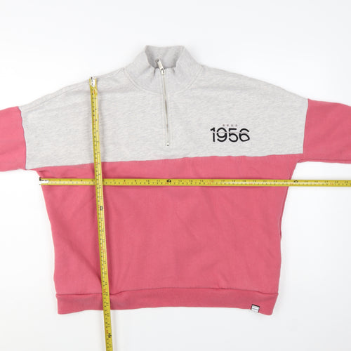Superdry Women Grey Pink 1/4 Zip Sweatshirt Size 8 Cotton Blend