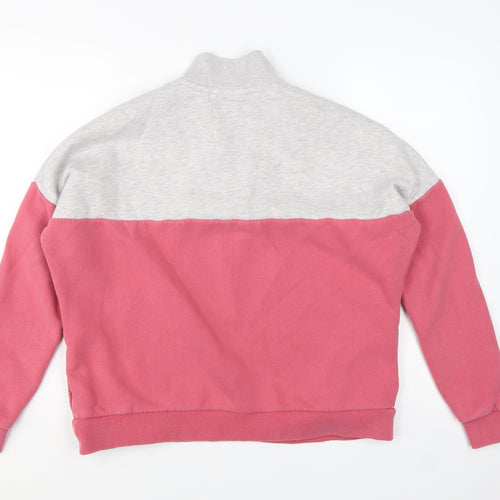 Superdry Women Grey Pink 1/4 Zip Sweatshirt Size 8 Cotton Blend