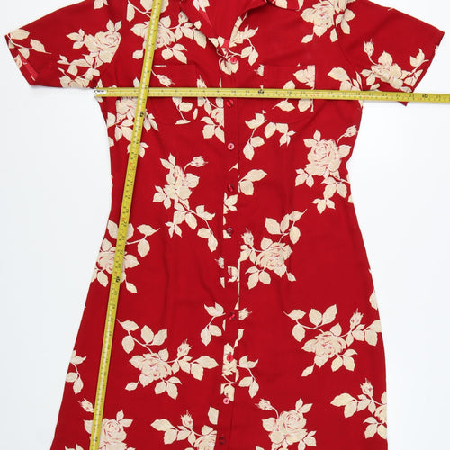 Marks and Spencer Women Red Floral Shirt Dress Size 14