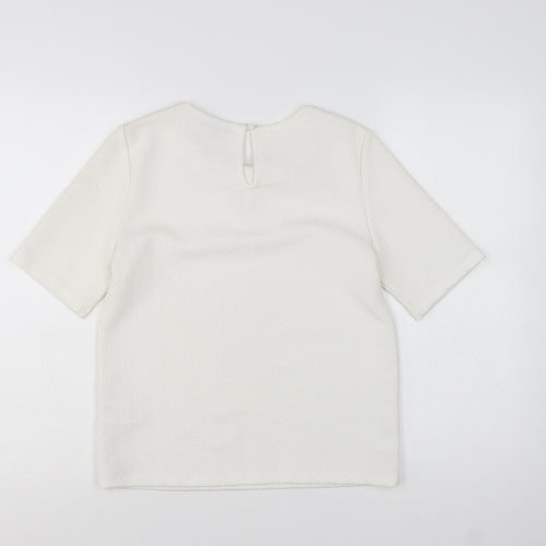 Warehouse Women Ivory Beaded Short Sleeve Blouse UK 10