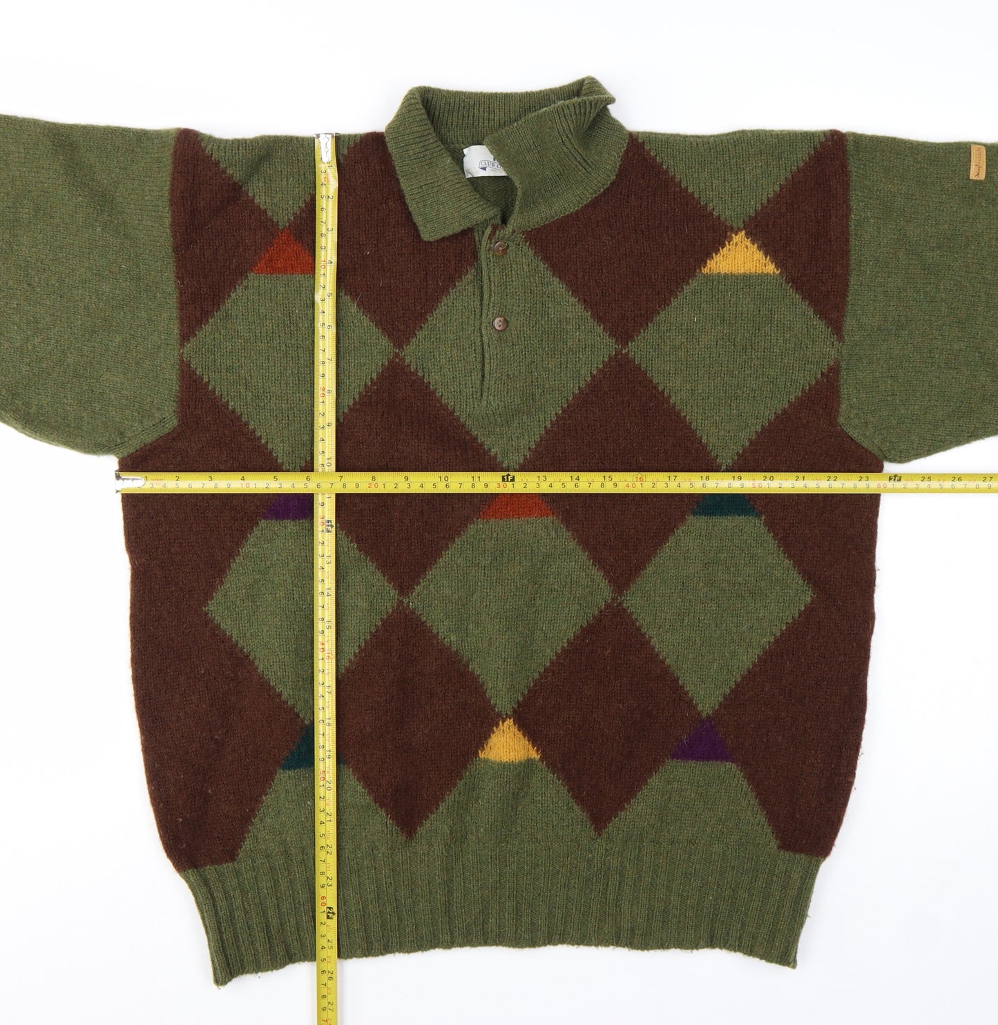 Pringle of Scotland Men's Green Argyle Wool Henley Jumper M