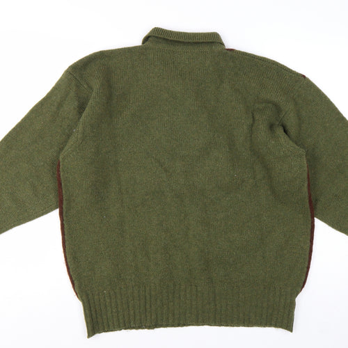 Pringle of Scotland Men's Green Argyle Wool Henley Jumper M