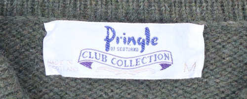 Pringle of Scotland Men's Green Argyle Wool Henley Jumper M