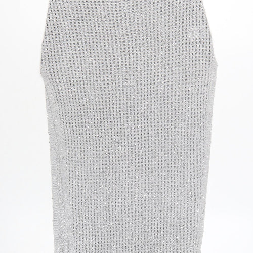 Meshki Women Silver Sequin Knit Long Slip Dress XS