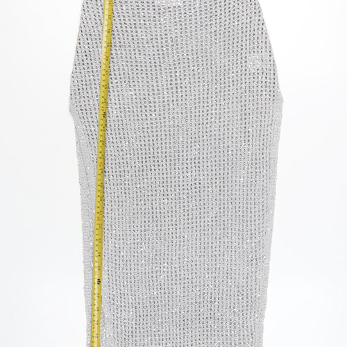 Meshki Women Silver Sequin Knit Long Slip Dress XS