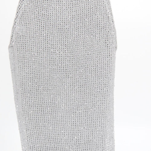 Meshki Women Silver Sequin Knit Long Slip Dress XS