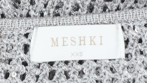 Meshki Women Silver Sequin Knit Long Slip Dress XS