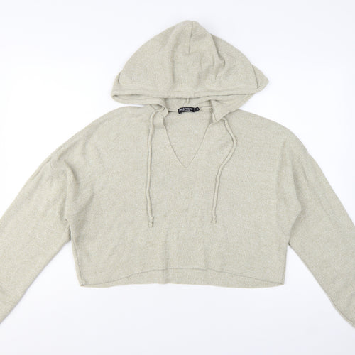 Nasty Gal Womens Beige Hooded Knit V-Neck Jumper Size S