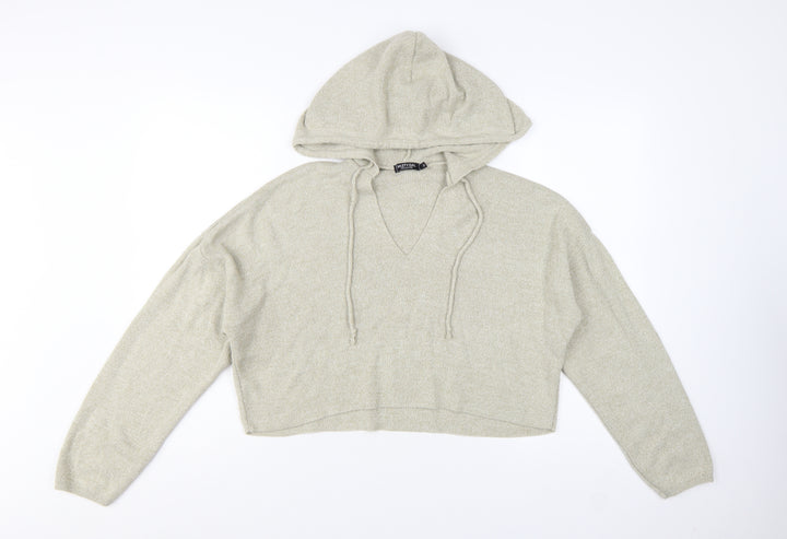 Nasty Gal Womens Beige Hooded Knit V-Neck Jumper Size S