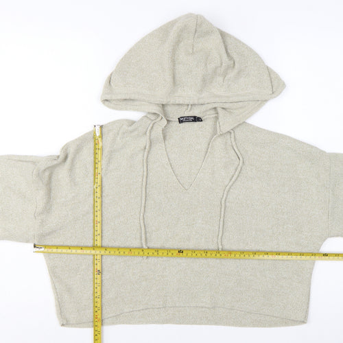 Nasty Gal Womens Beige Hooded Knit V-Neck Jumper Size S