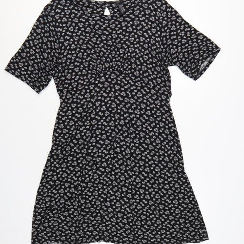 Next Women's Black Floral Viscose A-Line Dress Size 16