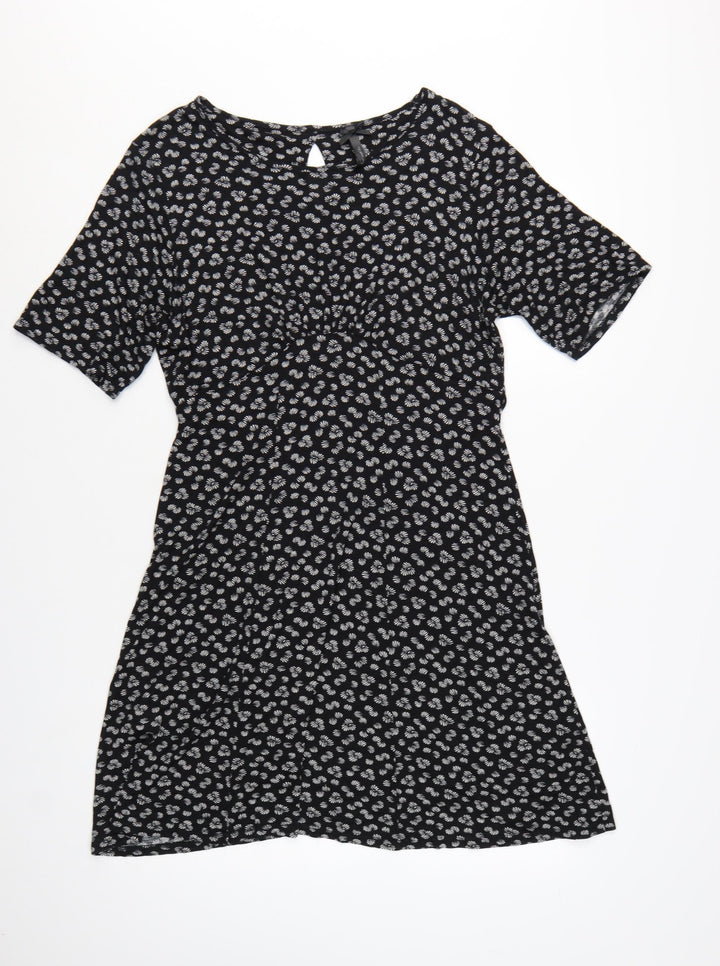 Next Women's Black Floral Viscose A-Line Dress Size 16