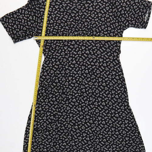 Next Women's Black Floral Viscose A-Line Dress Size 16
