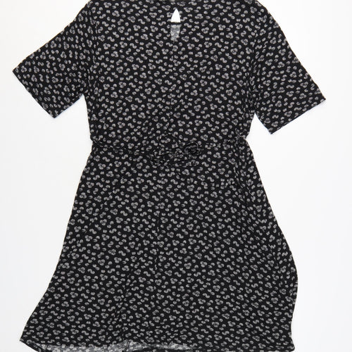 Next Women's Black Floral Viscose A-Line Dress Size 16