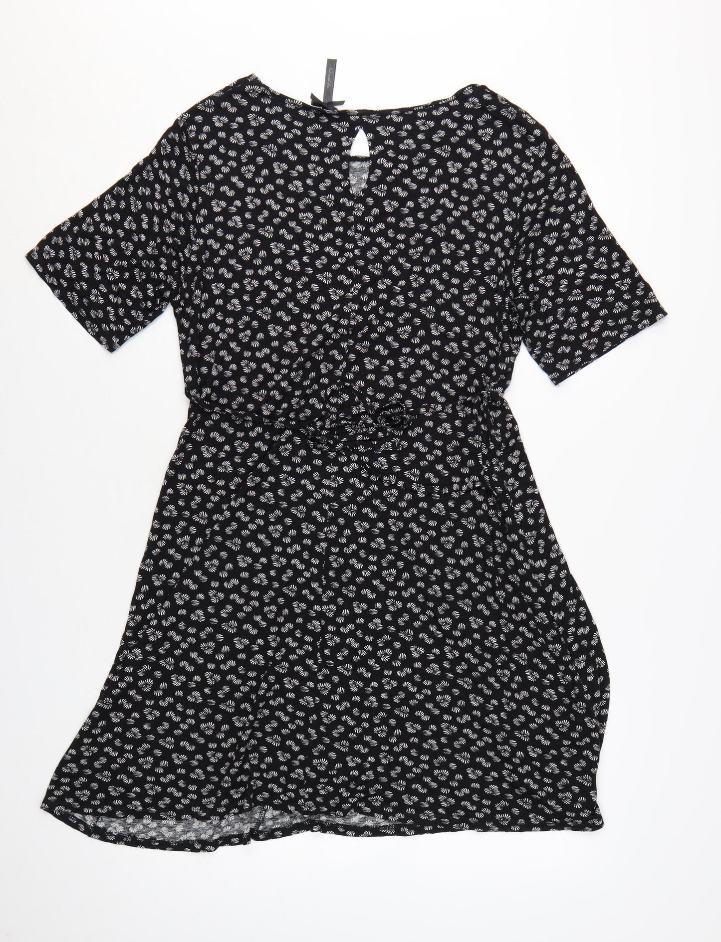 Next Women's Black Floral Viscose A-Line Dress Size 16