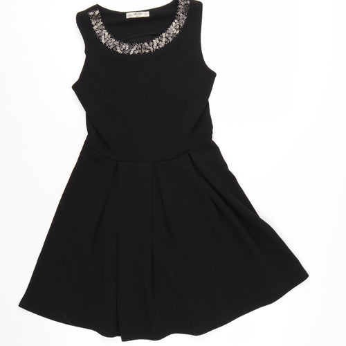 Inside Women Black Size S Beaded Fit & Flare Sleeveless Dress